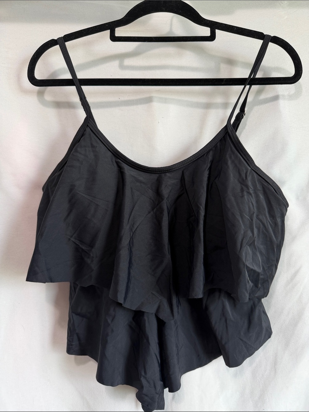Women's Black Ruffle Layered Bikini Top with Adjustable Straps